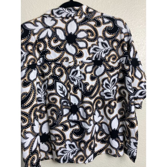 Susan Graver Pure Womens Linen Blend Floral Short Sleeve Button Up Top Sz Medium - Picture 2 of 12